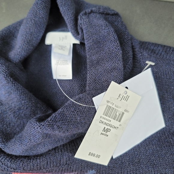 NWT J.Jill | Dark Indigo Heather Intarsia Funnel Neck Sweater MP - Picture 10 of 11
